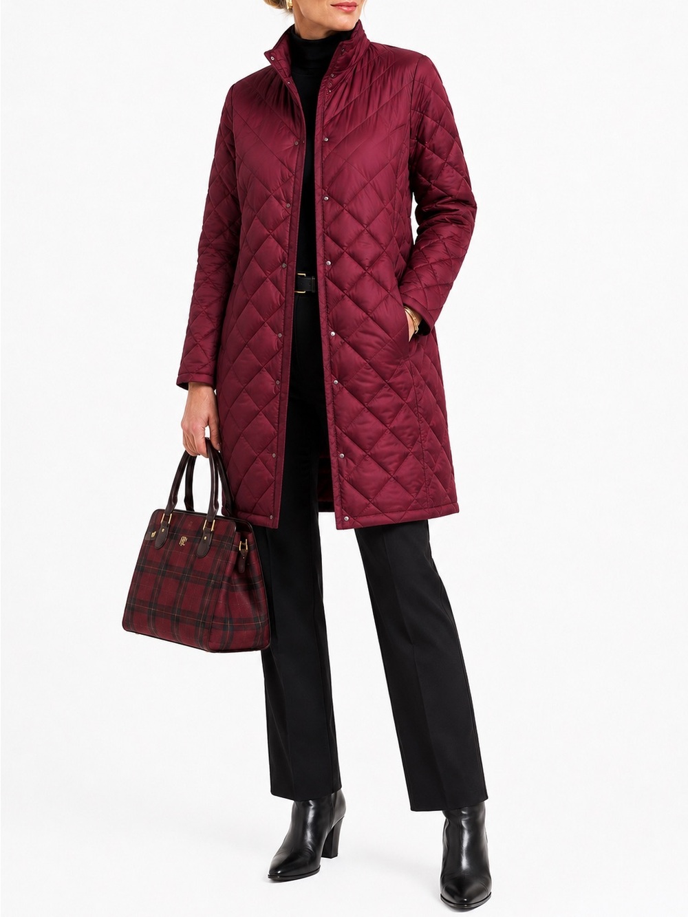 J. JILL CLASSIC BURGUNDY QUILTED DOWN PUFFER COAT SZ SM